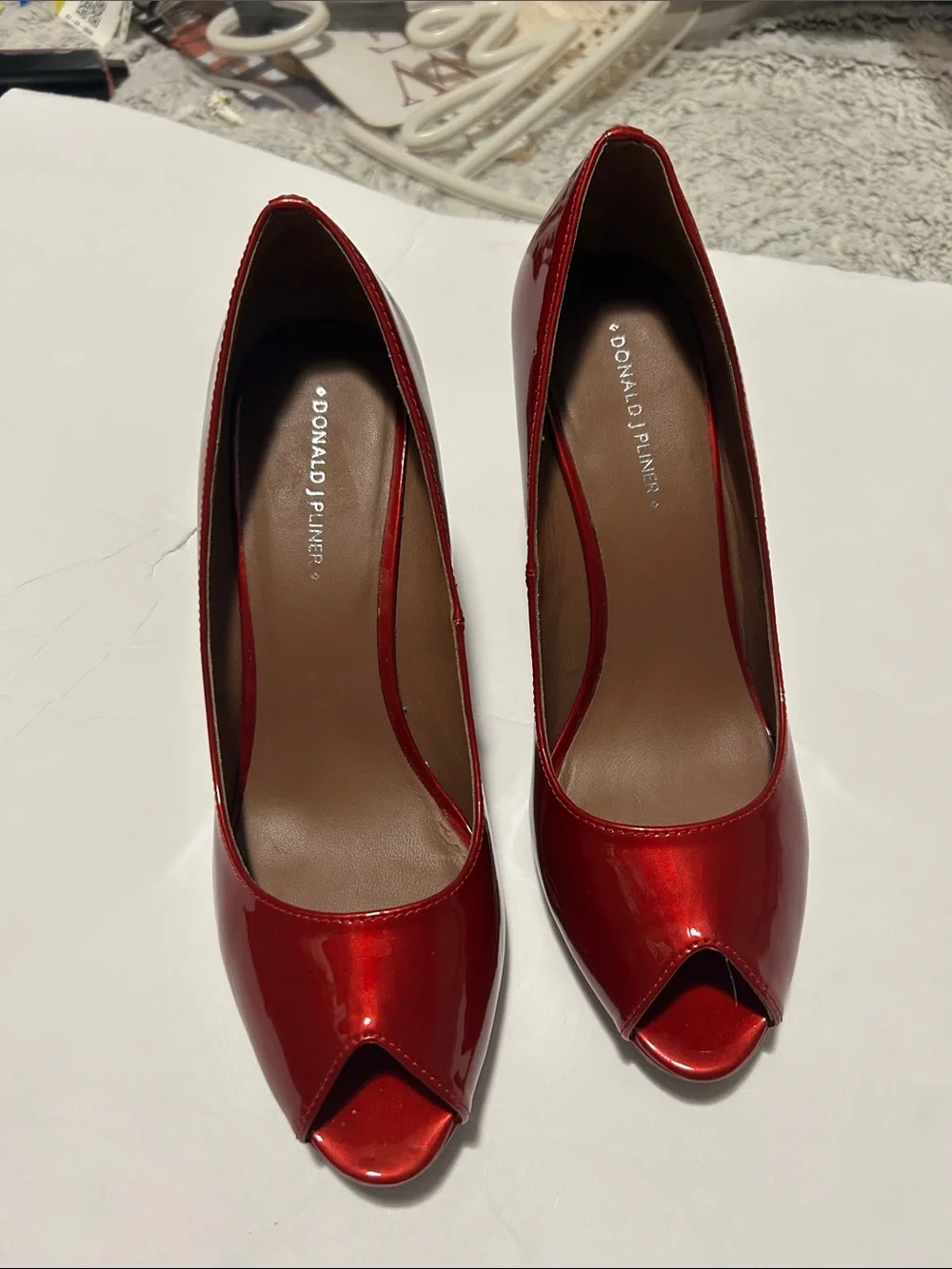 Donald J. Pliner Red Patent Peep-Toe Wedge with Snakeskin-Print Heel size 9.5